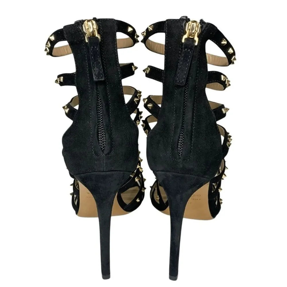 Valentino Garavani Caged Stud Sandal EU 37 US 7 Black Suede High Heel Rockstud